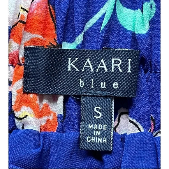 Kaari Blue Floral Print Blue Flowy Shorts Pull On Pockets Women Size Small - Picture 5 of 6